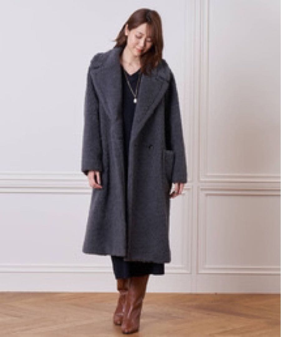 アナイ ANAYI テディベア カーリーウールロングコクーンコート