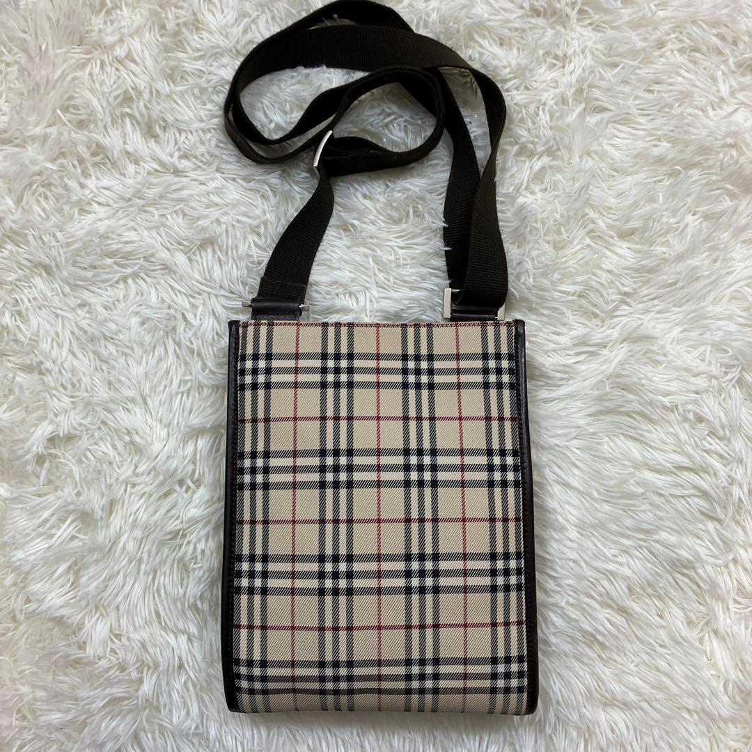 極美品 バーバリー ショルダーバッグ ノバチェック ロゴプレート 斜掛