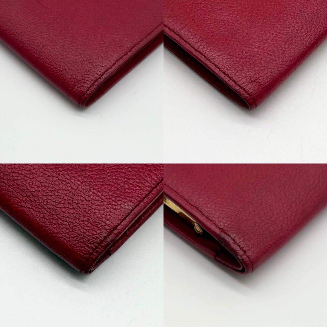 美品】イヴサンローラン レザー カーフ 二つ折り財布 YSL ボルドー 赤