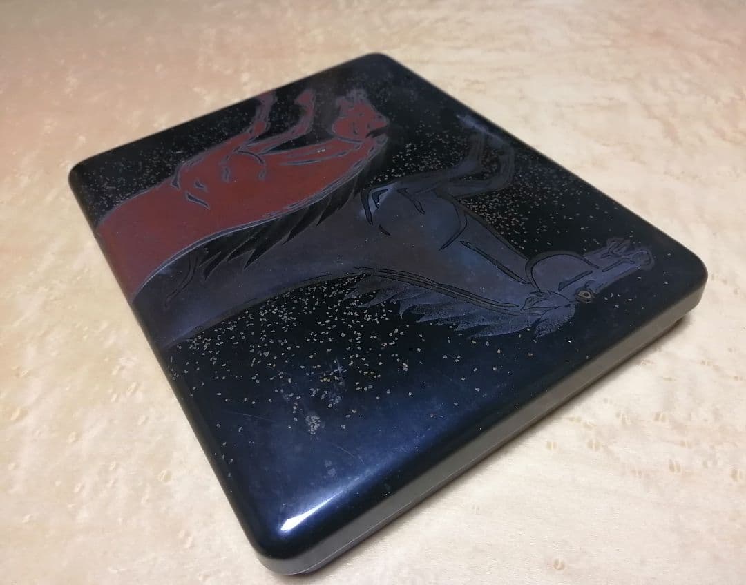 山崎覚太郎（北堂）作　蒔絵硯箱　書道具　硯