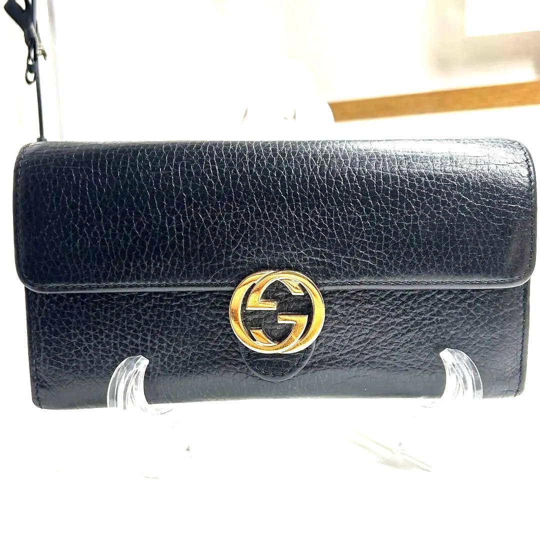 超美品　GUCCI グッチ インターロッキング　G 長財布　レザー メンズ GUCCI グッチ インターロッキングG 長財布 レザー メンズ 中古