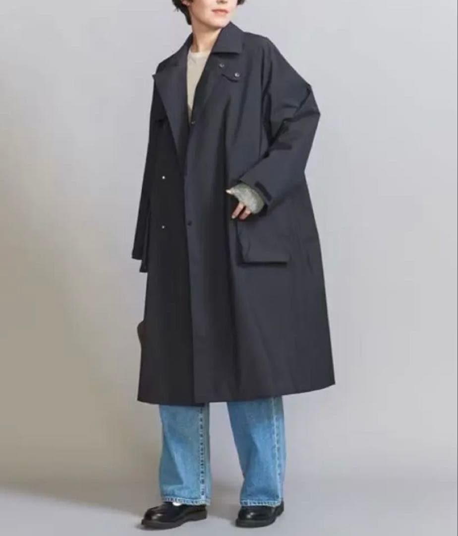 美品 BEAUTY&YOUTH タフタトレンチコートS 濃紺 オーバーサイズ コムサイズム COMME CA ISM ポリエステルタフタ トレンチコート