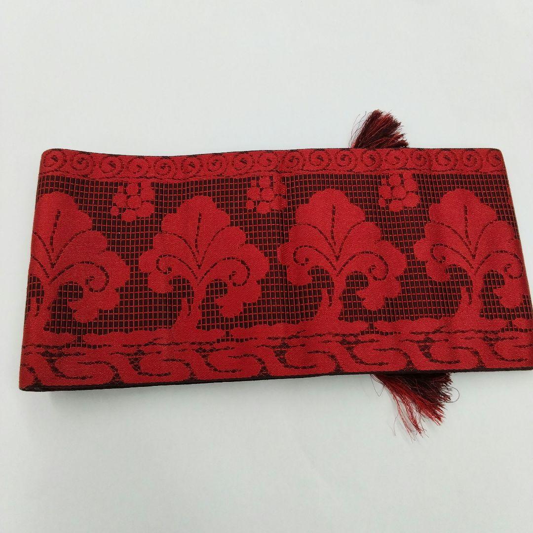 本場筑前博多織】房付 半幅帯 焦げ茶 正絹 リバーシブル 着物 #4875