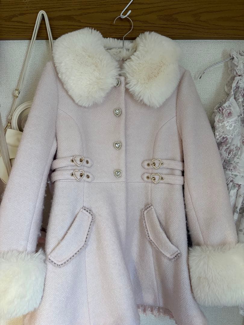 LIZLISA ビジューリボンミニ丈Aラインコート ピンク - メルカリ