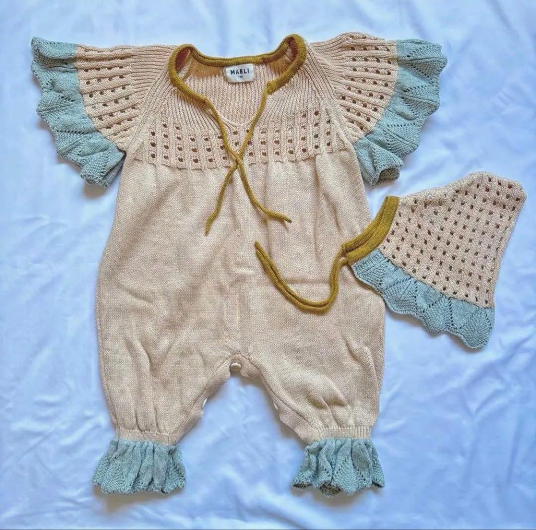 Mabli フリルロンパース 12M ベージュ・水色 MABLI】EIRLYS ROMPER - MAIZE | yonka