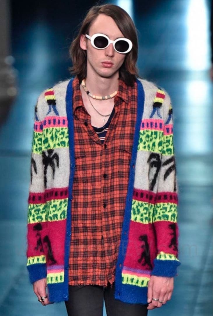 16SS サンローランパリ パームツリー モヘア カーディガン エ