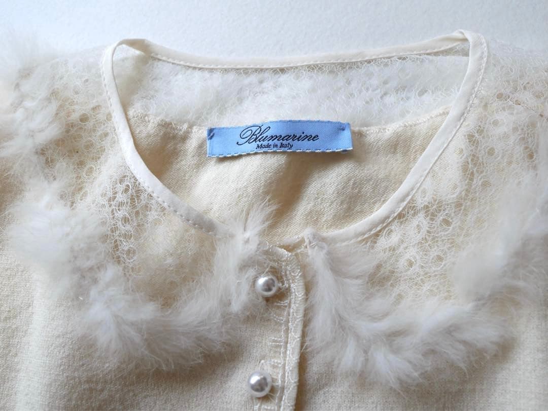 Blumarine レース×ファー パールボタン カーディガン ホワイト - メルカリ