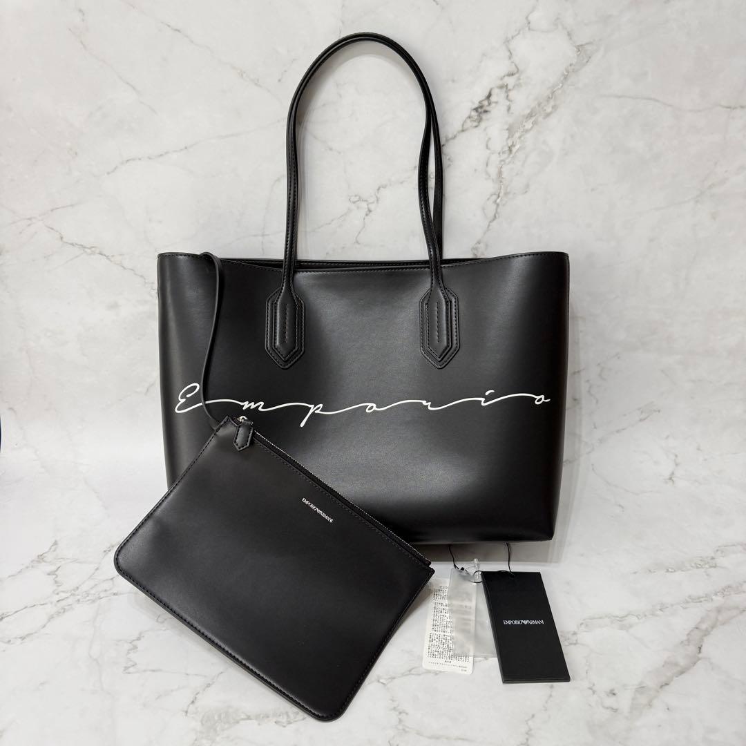 【美品】 EMPORIO ARMANI プリント ロゴ ポーチ付き トートバッグ EMPORIO ARMANI トートバッグ 「エンポリオ アルマーニ」MyEA ミニ