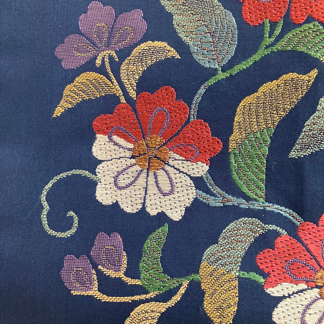 帯屋捨松 名古屋帯 花柄刺繍 紺色 - メルカリ