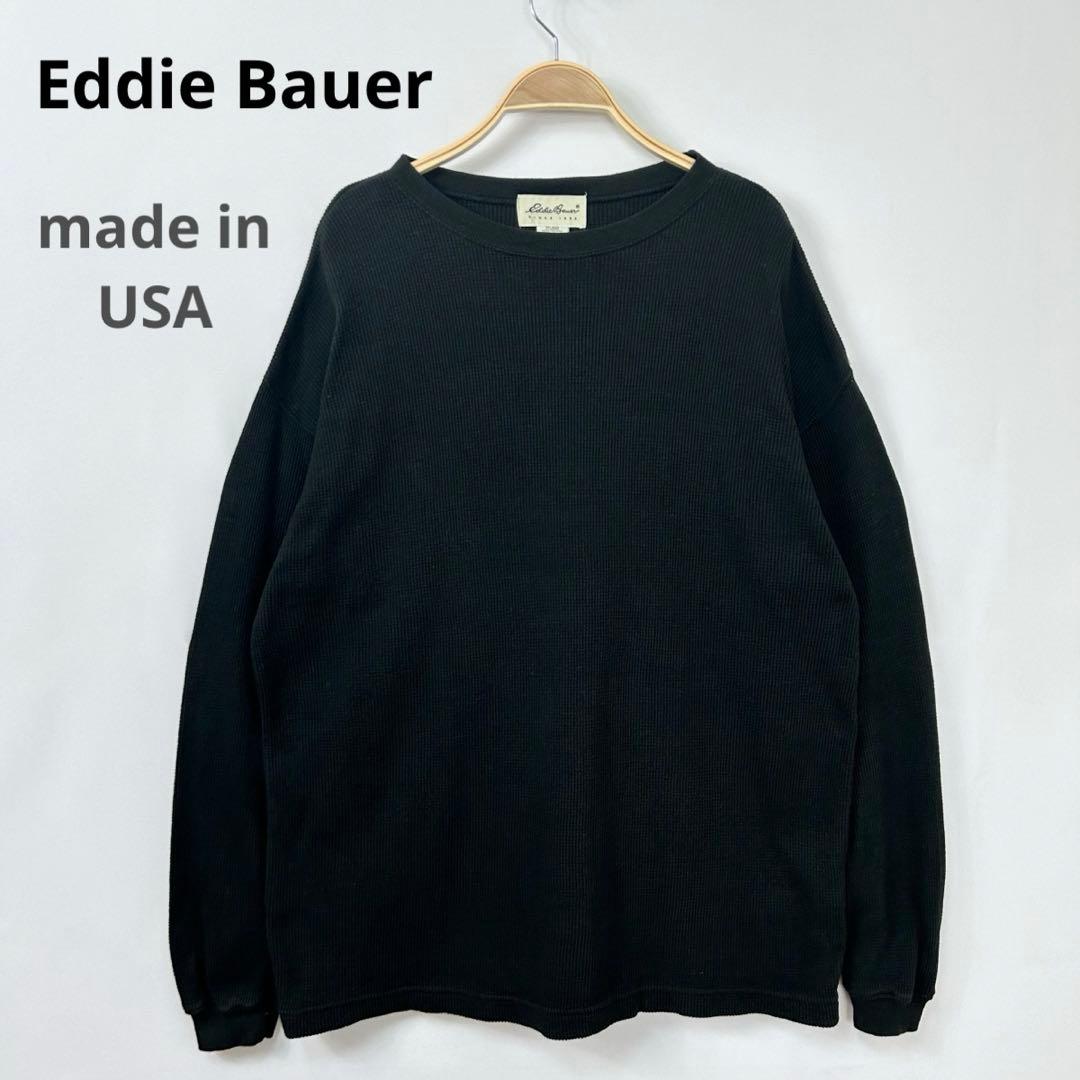 90s USA製 エディーバウアー サーマル 長袖 Tシャツ ロンT 黒 S29