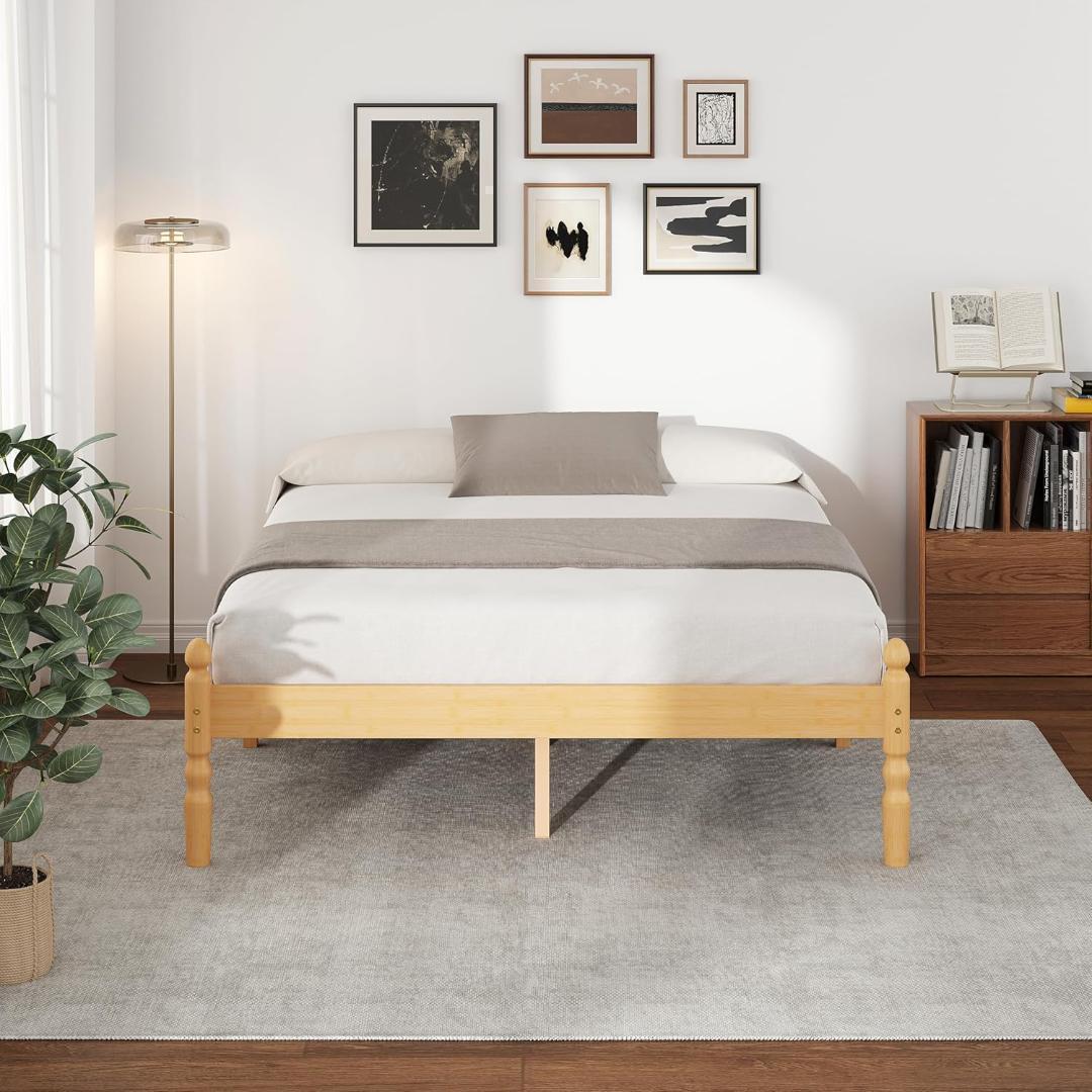 【新品】天然竹製ベッドフレーム スチールすのこ セミダブル 高さ35cm セミダブル］天然竹 すのこベッド 宮棚＆2口コンセント付 3段階高さ