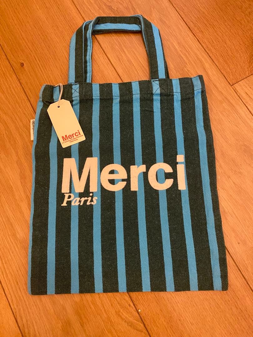 Merci ストライプトートバッグ グリーン/ブルー - メルカリ