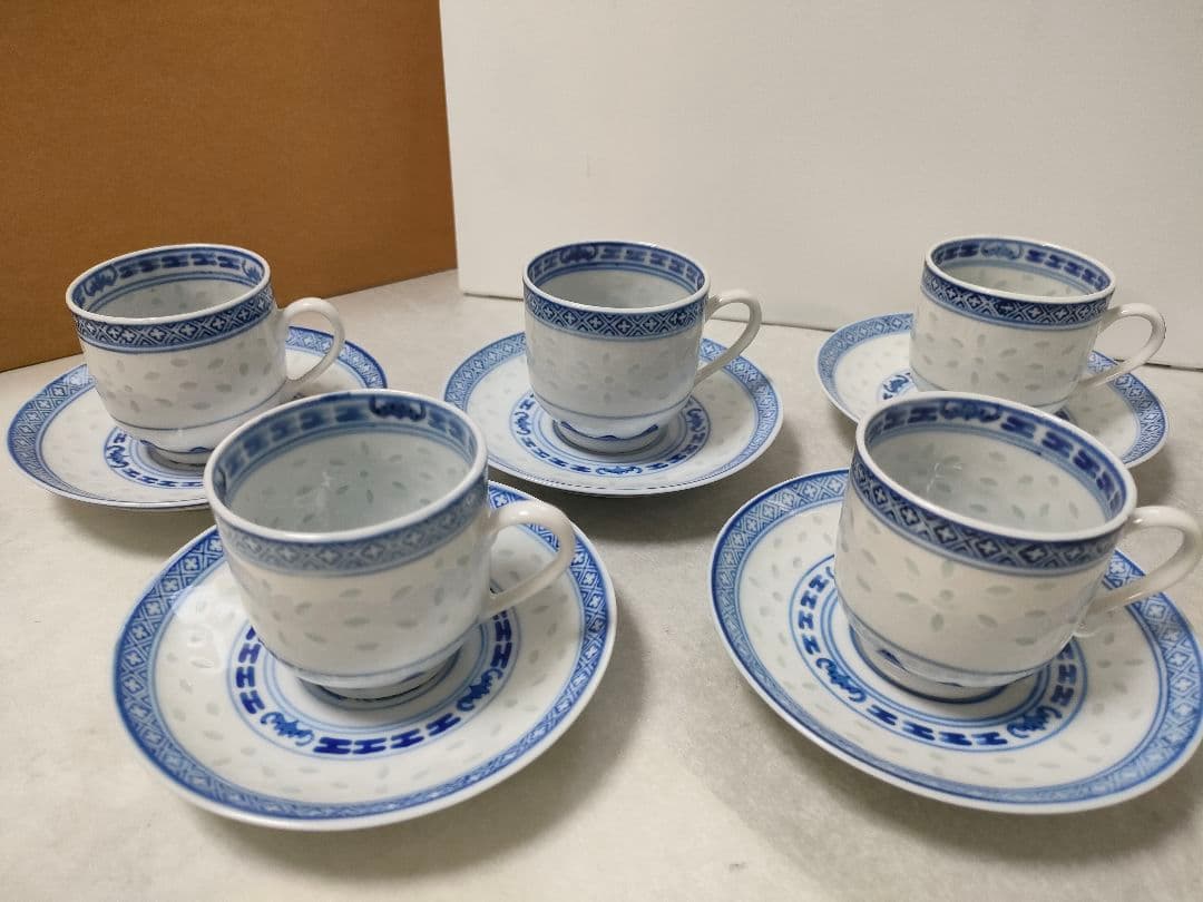 中国 景徳鎮『玩玉』蛍手 龍文 デミタスカップ＆ソーサー5客