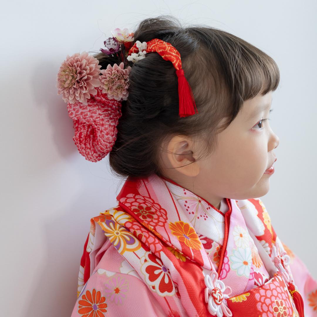 髪の毛の少ない七五三3歳髪飾りU】かのこ（鹿の子）ちんころ水引き