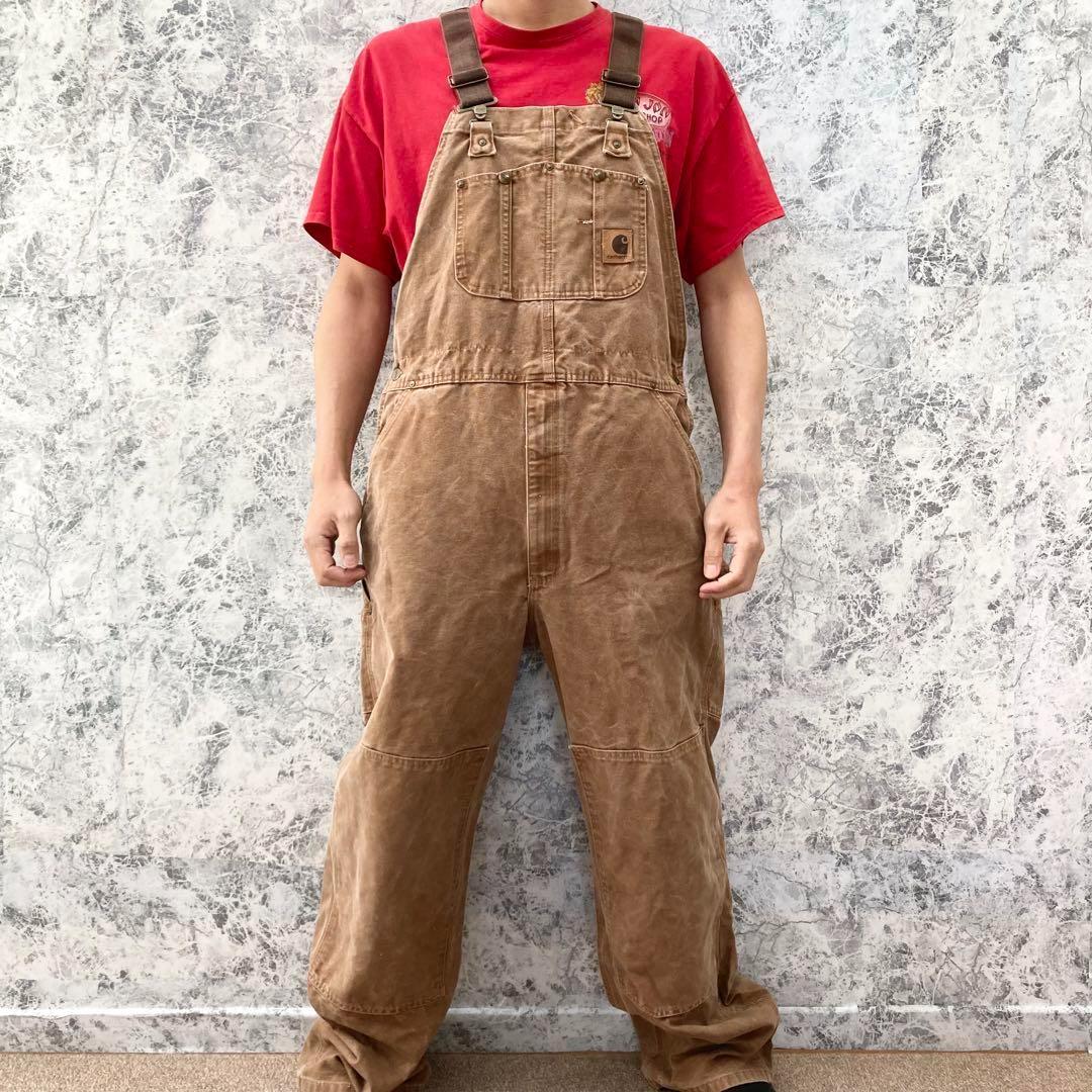 メキシコ製 カーハート 古着 ダック地 ダブルニー オーバーオール 極太