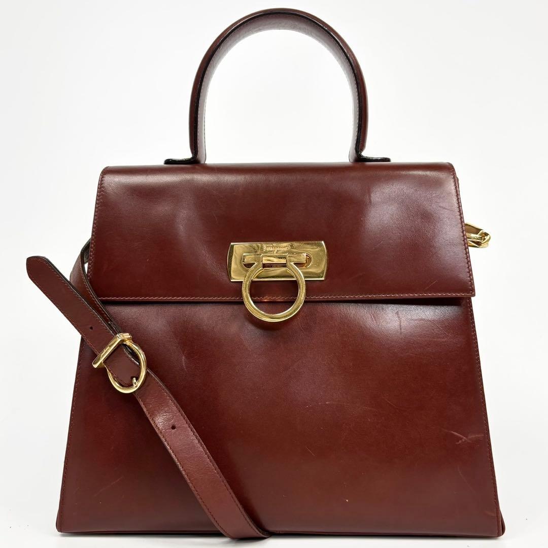 サルヴァトーレフェラガモ フォーマルバッグ 2way 本革 茶色 ガンチーニ 中古・古着通販】Salvatore Ferragamo (サルヴァトーレ フェラガモ