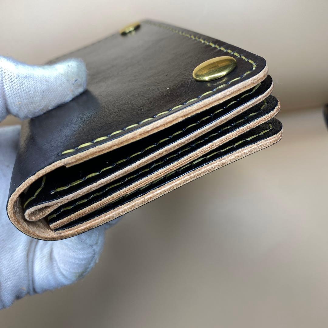 値下】【無骨×上質】3層 丘染めブラック／ミドルトラッカーウォレット