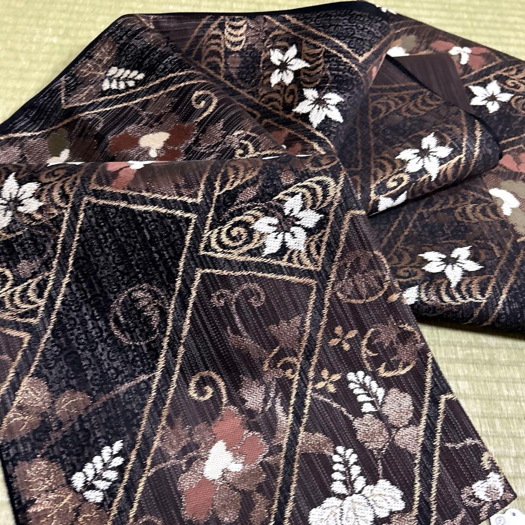 正絹　袋帯《短冊　小花》