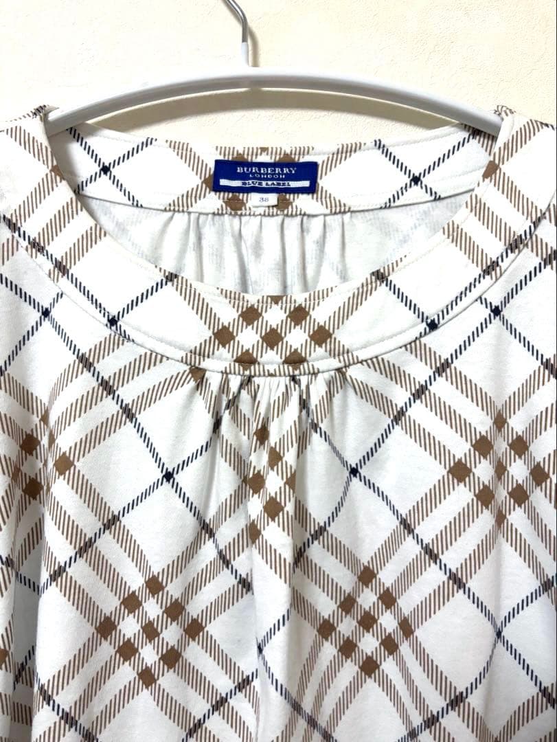 バーバリーブルーレーベル 半袖ノバチェック ブラウス パフスリーブ T