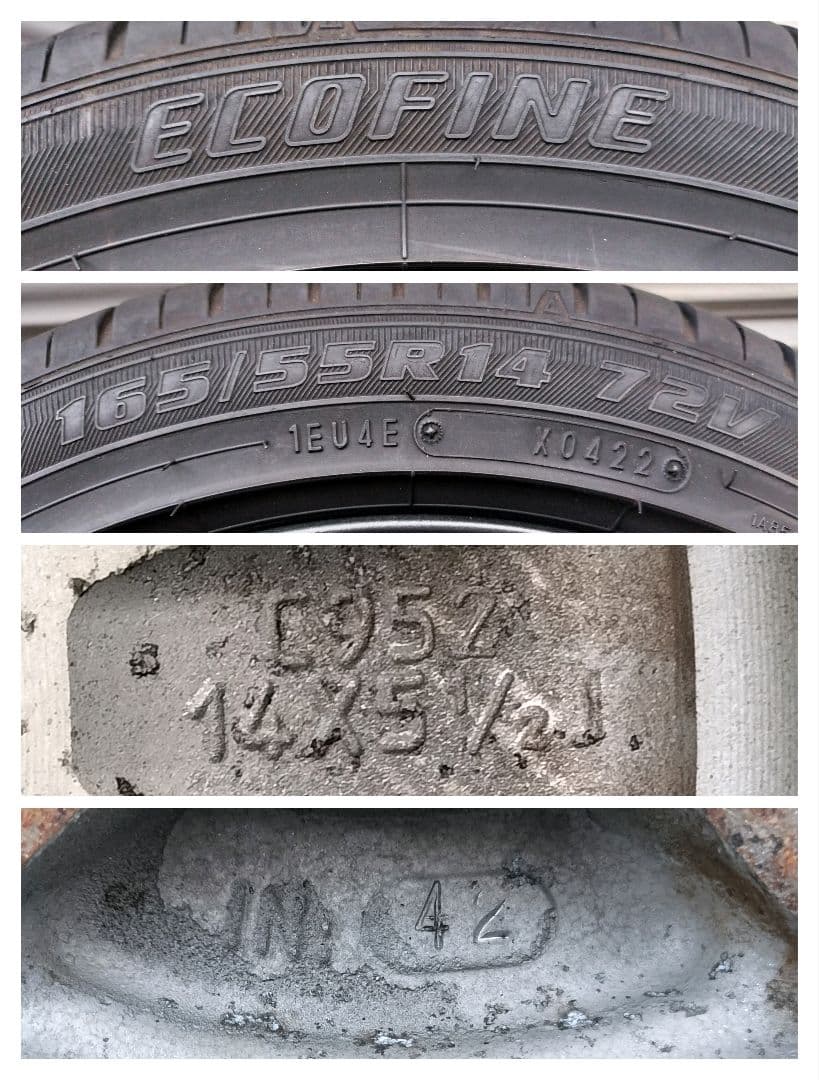 Fang 14×5.5J 4H/100 +42 165/55R14 ガンメタ塗装
