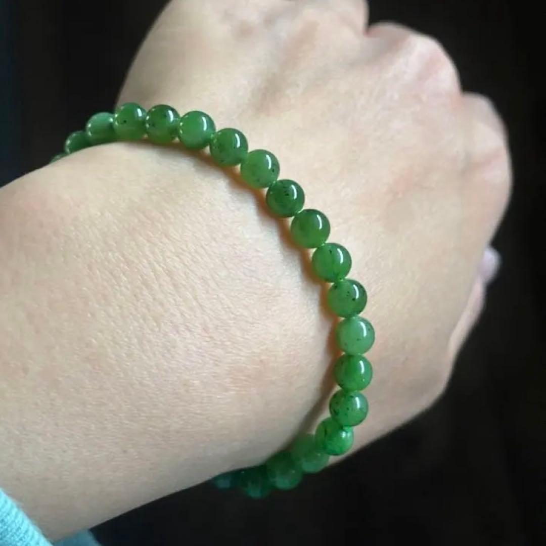 純天然 和田玉　碧玉 6.1mm ブレスレット　キウイフルーツ模様　鑑定書