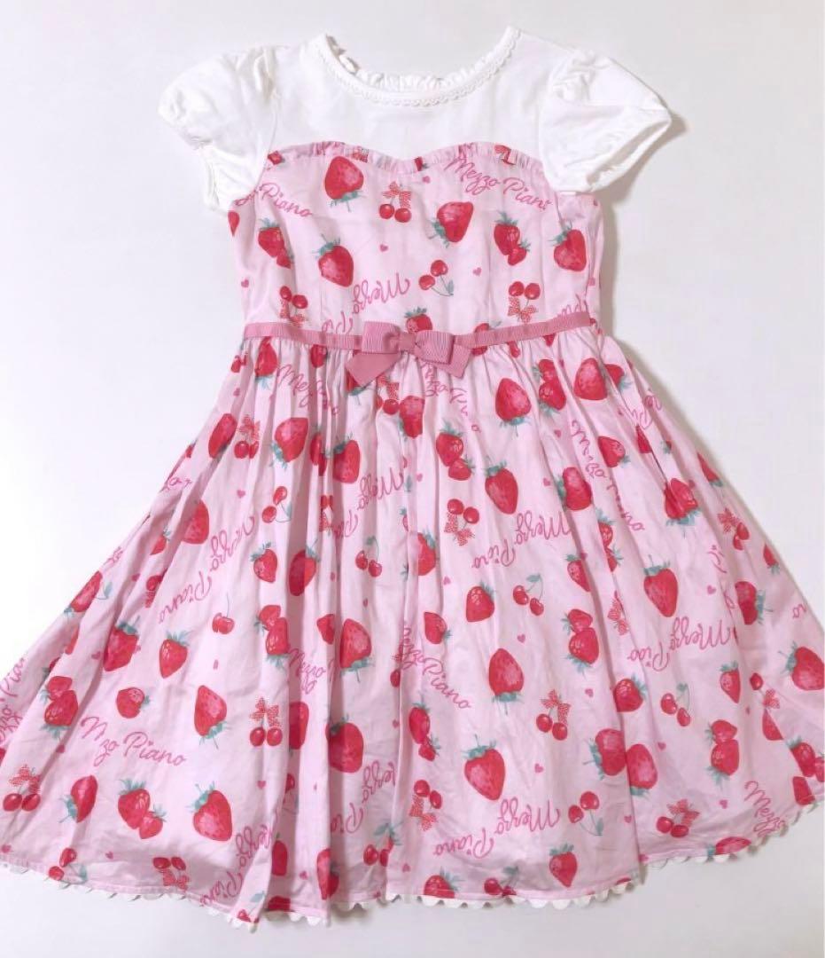 mezzo piano 130cm イチゴ模様ワンピースmezzo piano 130cm イチゴ模様