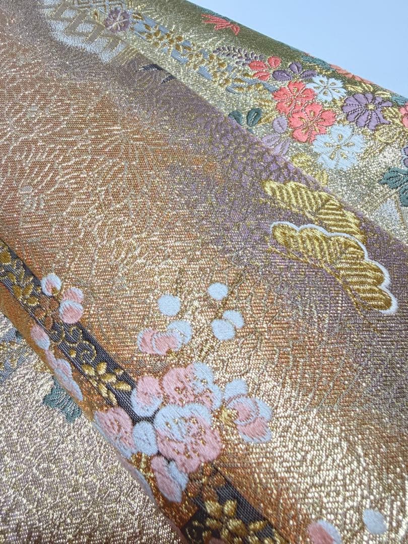 高級 袋帯 正絹 六通柄 ゴールド 金糸使用 唐織 訪問着 留袖
