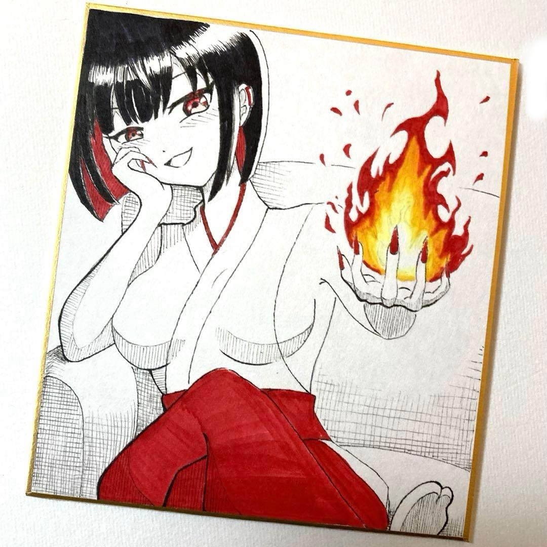 オリジナル手描きイラスト アナログ ミニ色紙 原画 一点物 - メルカリ