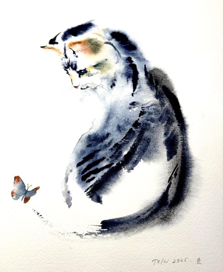 原画 猫 ねこ ※額装済み 原画 はちわれ 猫の絵 ネコの絵 ねこ 猫 ネコ 額入り 額装付き 新品