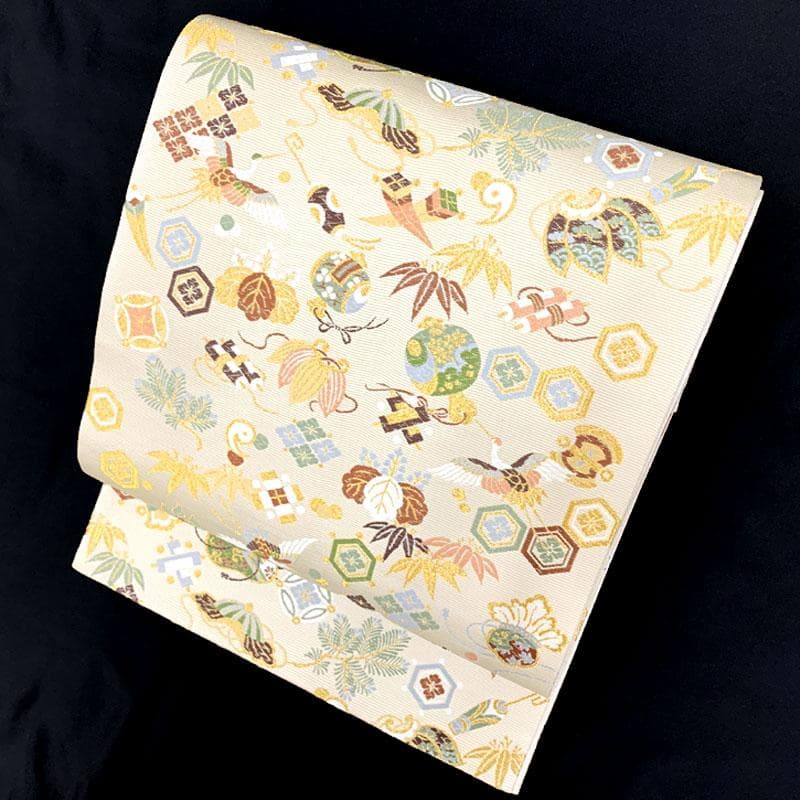 509my62◇山下織物 招福宝尽くし 金糸 慶事 お祝い 年始 六通 袋帯