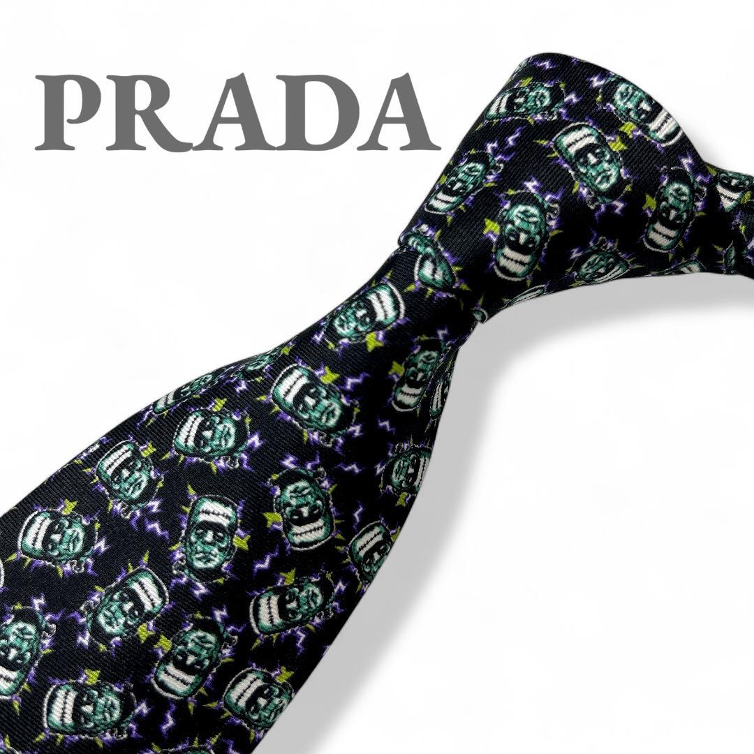 極美品 PRADA ネクタイ シルク フランケンシュタイン ブラック 箱付き