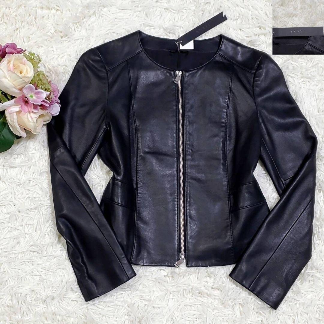 極美品 タグ付 M アナイ ノーカラー シープ レザージャケット 黒 ANAYI ANAYI（アナイ） ジャケット ノーカラージャケット 「セットアップ対応