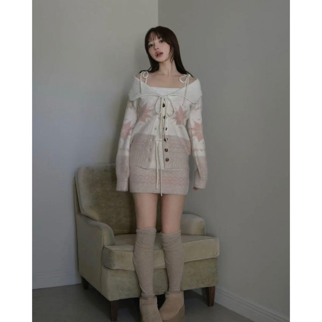 Heart nordic cardigan set up ピンク F - メルカリ