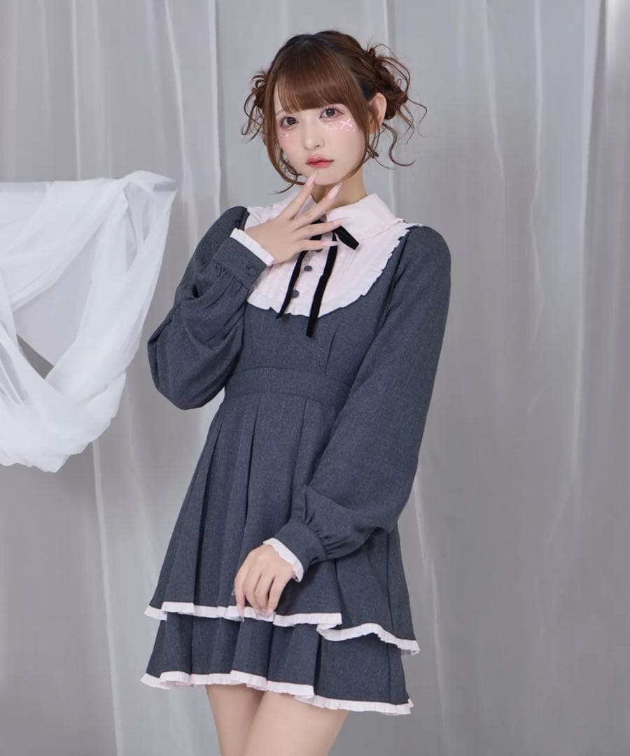 Honey Cinnamon ベロアリボン配色ヨークワンピース　ブラック ベロアリボン配色ヨークワンピース – BUNNY APARTMENT