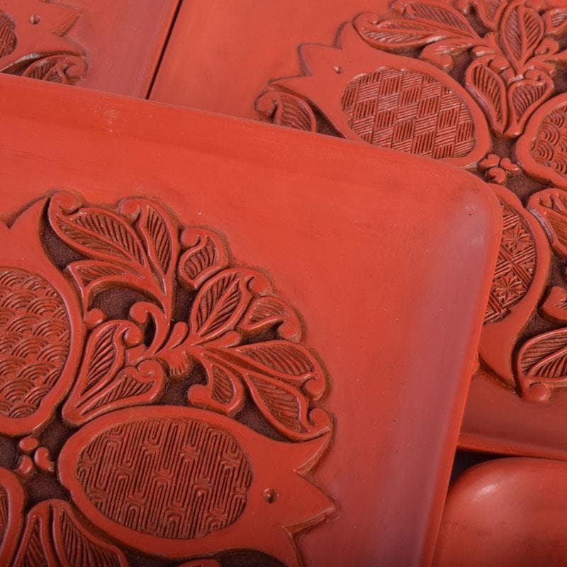 スペード様 専用 龍斎作 堆朱 花草文 御菓子器揃 時代二重箱 C 8871A