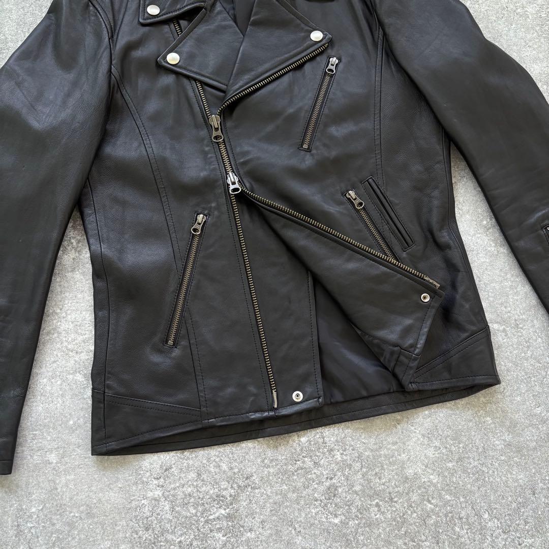 BLUE TORNADO】 ダブルライダースジャケット 羊革 シープスキン 黒