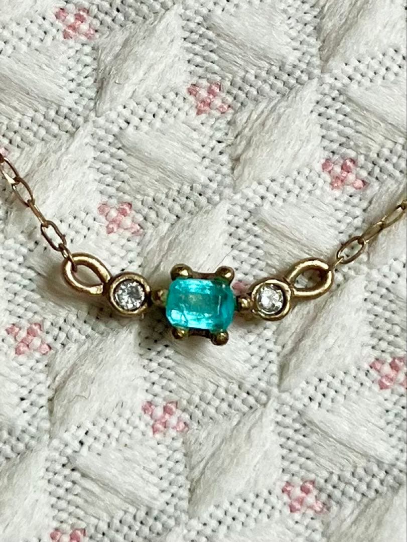 K10YG＊とてもかわいいパライバトルマリン＆ダイヤの両吊りネックレスです パライバトルマリン 6本爪ネックレス レディース K10 10金