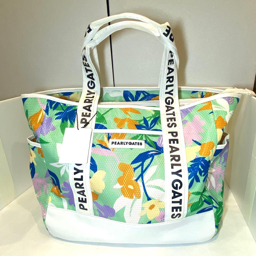 【新品未使用】PEARLY GATES ボタニカル柄メッシュトートバッグ PEARLY GATES（パーリーゲイツ） ゴルフ 「PEARLY GATES」合皮メッシュ