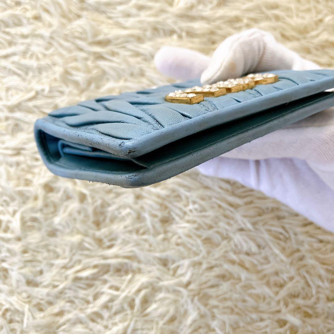 箱付✨ミュウミュウ 二つ折り財布 ビジュークリスタル マテラッセ