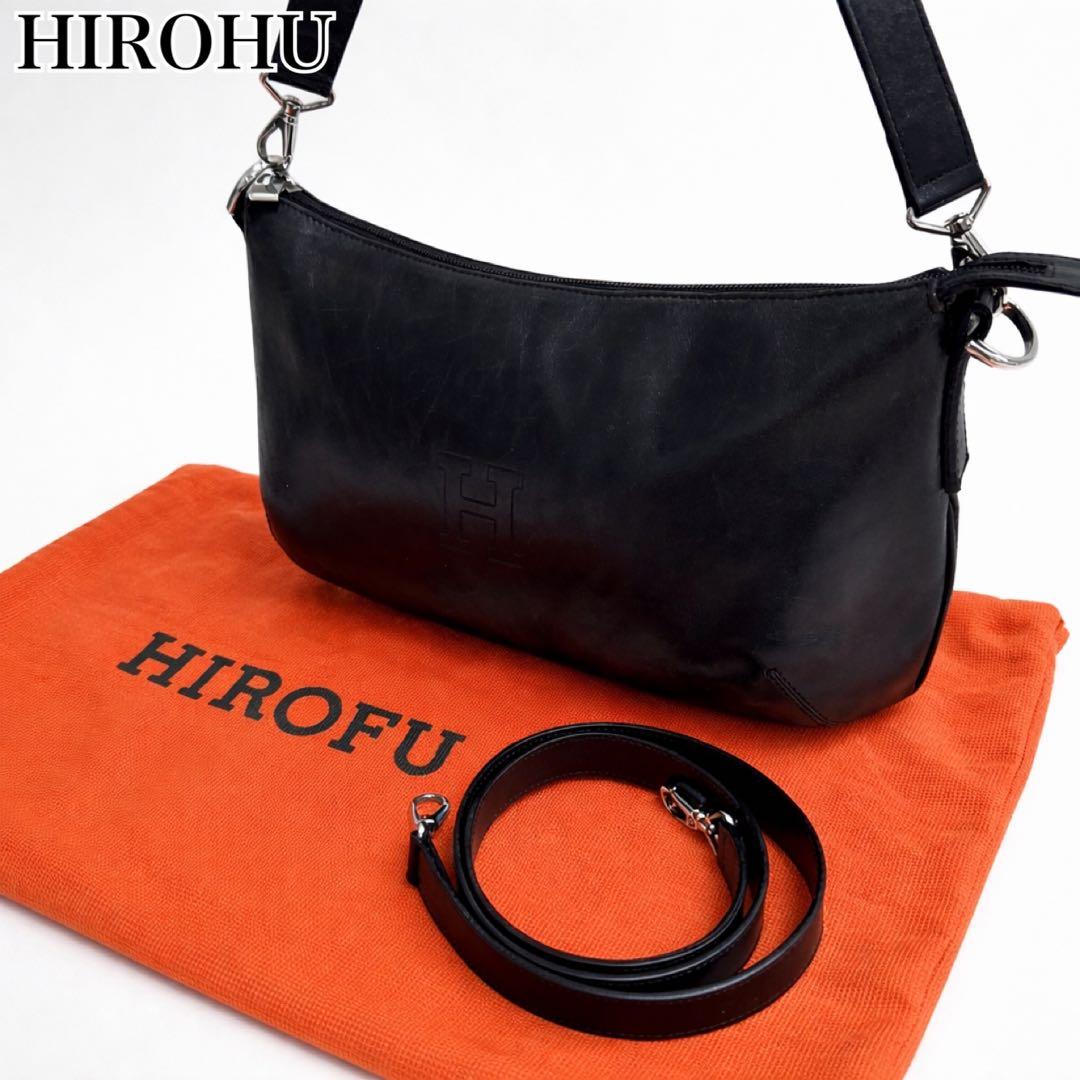【美品】ヒロフ ワンショルダーバッグ Hロゴ レザー 2way 本革　ブラック デュオCMH】レザーショルダーバッグ M 2WAY 本革（商品番号：P25-35430