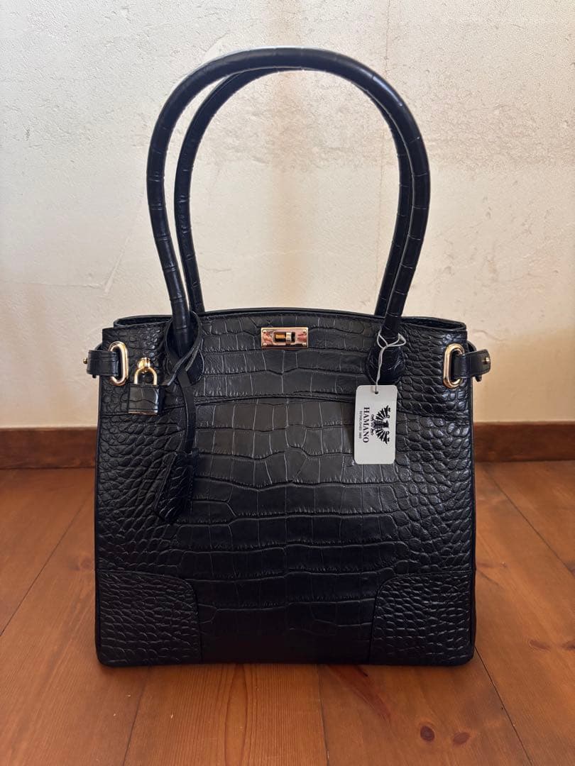 美品】HAMANO クラッシーアーバントートミニ 牛革（クロコ型押し