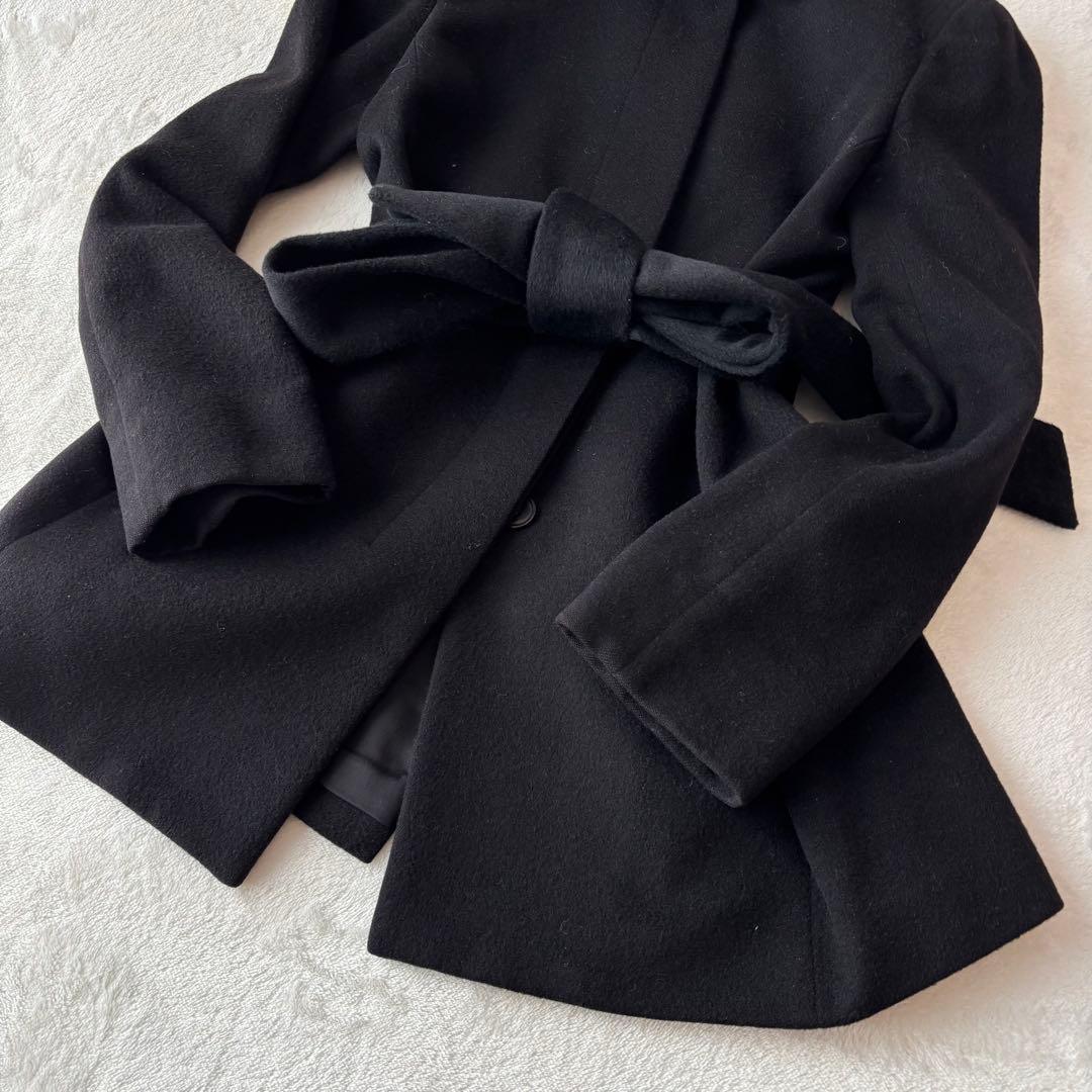 Theory セオリー カシミヤ ショート丈コート 黒 ベルト Aライン M