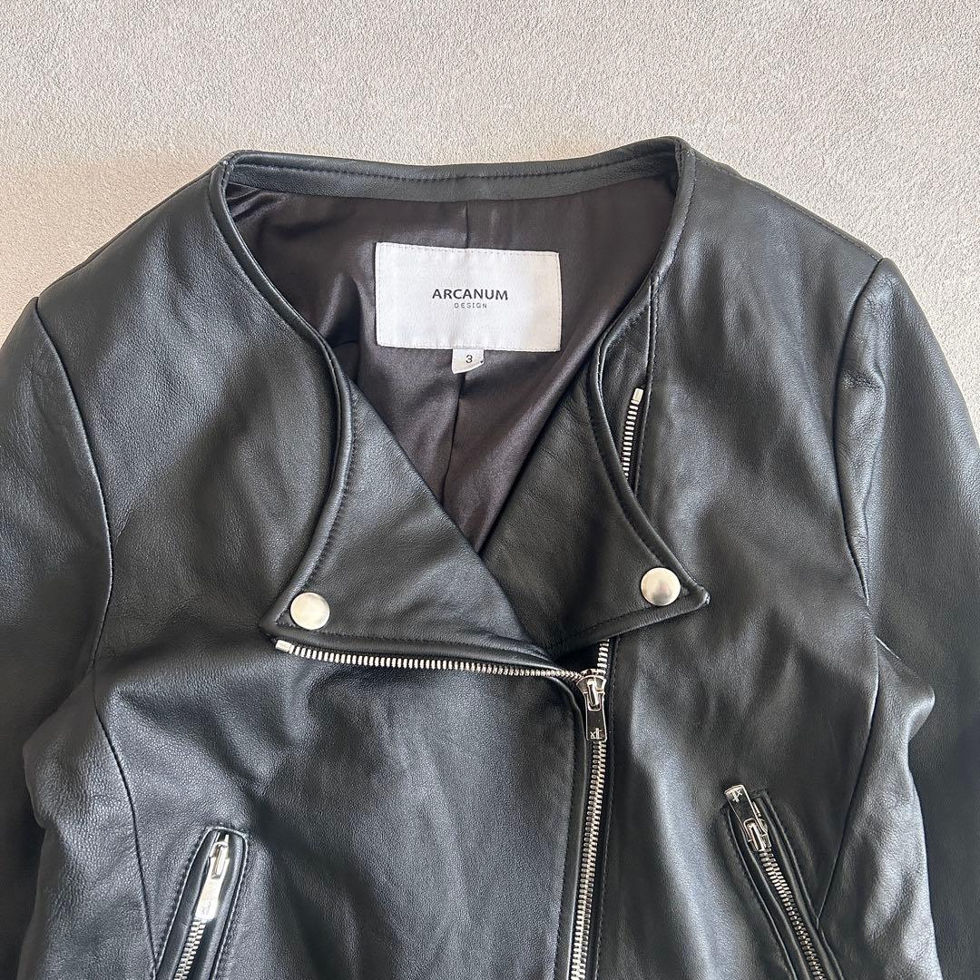 訳あり☆ARCANUM DESIGN ラムレザー ノーカラー ダブルライダース