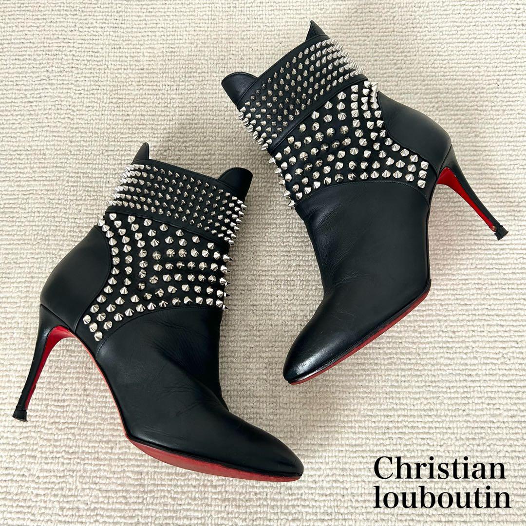 クリスチャン ルブタン ショートブーツ スタッズ 22.5cm レザー 黒