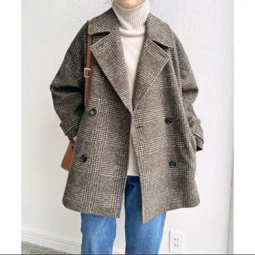Spick & Span Wスライバーチェックハーフコート ブラウン - メルカリ
