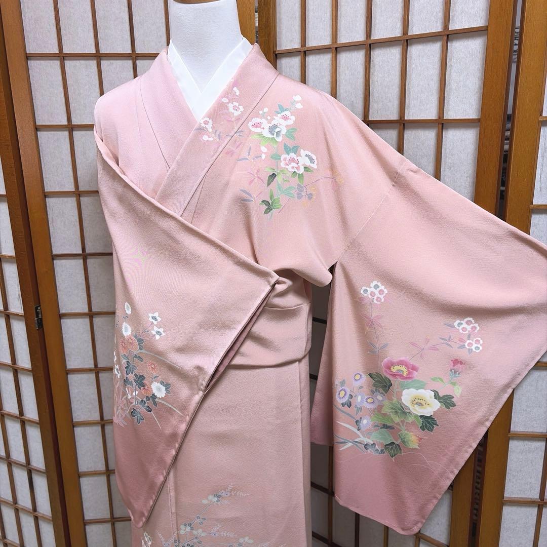 正絹　友禅染　付け下げ《花々》