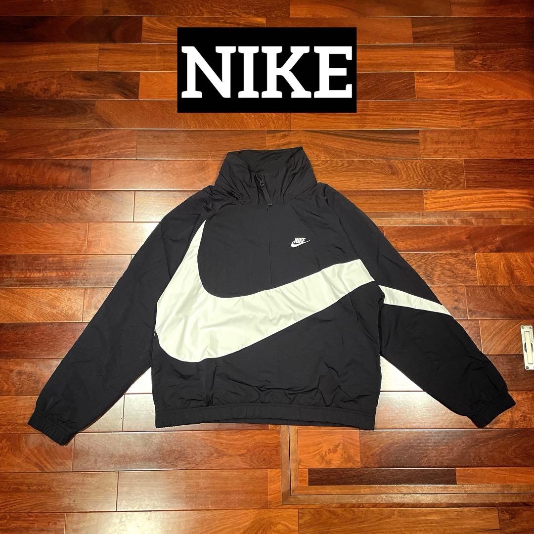 NIKE ハーフジップ ナイロンジャケット ビッグスウォッシュ ブラック M