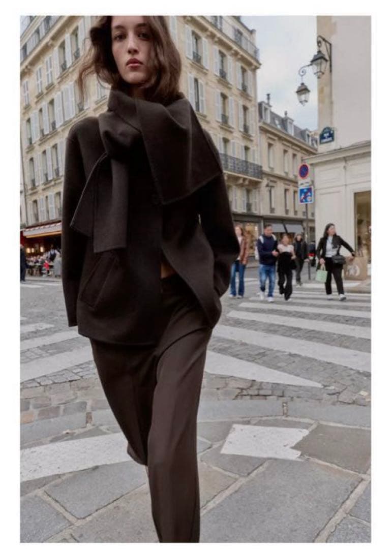 完売品⭐︎ZARA ウール ショートスカーフコート M ブラウン 今期新作