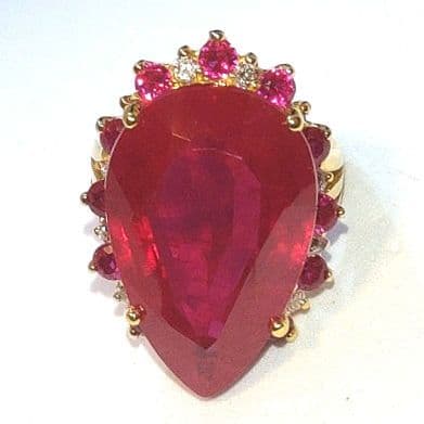 天然ブラッドレッドルビー （24.25Ct）サファイアS925 24k仕上 指輪