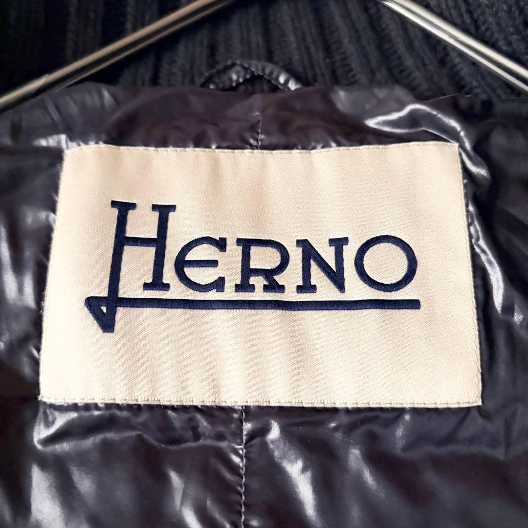 6219 美品✨ ヘルノ ハイネックリブダウンコート 44 ブラック 異素材